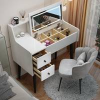 Coiffeuse moderne 2026 avec tiroirs séparés, miroir lumineux à rabat dissimulé pour chambre à coucher