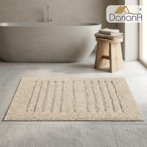 Softa Beige Linear Recycled Cotton Rug Handwoven Bathroom <b>Floor</b> Mat 45x75 cm - Product Image 4