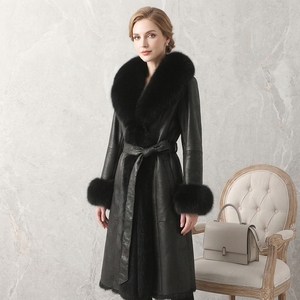 <span class=keywords><strong>Manteau</strong></span> d'hiver vintage slim avec col et manches en fourrure de renard, <span class=keywords><strong>manteau</strong></span> <span class=keywords><strong>long</strong></span> en fourrure véritable pour femme avec <span class=keywords><strong>ceinture</strong></span> - Product Image 2