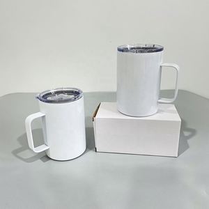 Mugs de voyage à café blancs brillants non coniques de 12 oz avec poignée et couvercle coulissant pour sublimation - Product Image 4