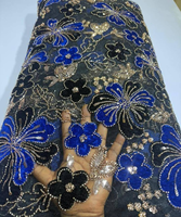 Tissu en dentelle de velours Pretty Bolivia, broderie artisanale, dentelle perlée avec des paillettes et des fleurs en velours, robe de mariée Dubaï