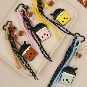 Trendy Seri Yeni Yaratıcı Renkli Sütlü Çay Bardağı Şeklinde Kolye PU Deri Sevimli İncili Sütlü Çay Dokuma İp Çanta Askılı Anahtarlık - Product Image 5