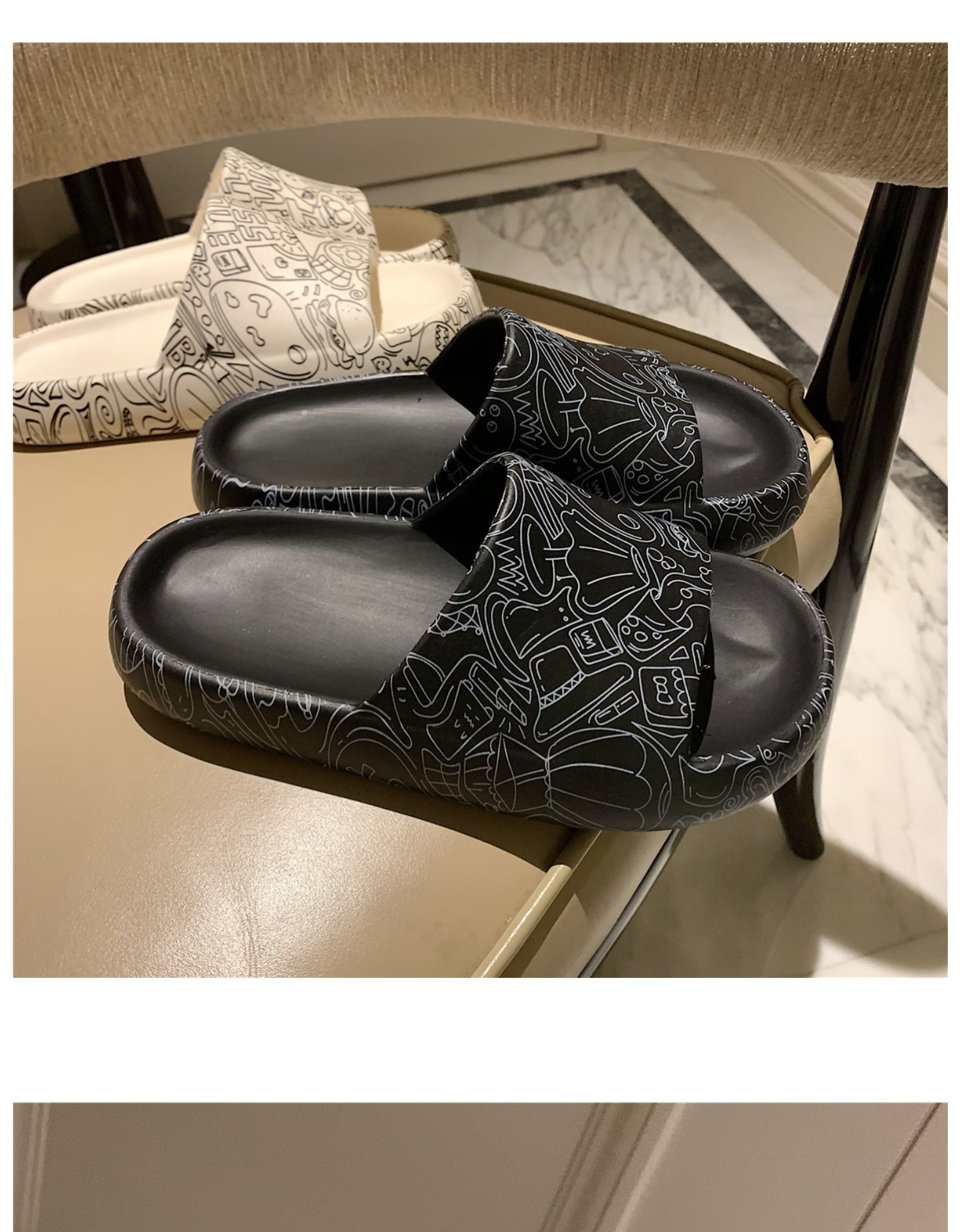 Thick Bottom Graffiti Korean EVA Slides Slippers Fashion Women Summer Home Slippers
