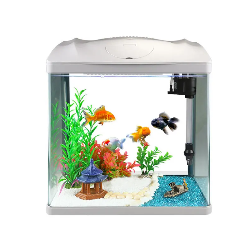 Acuario de vidrio MINI tanque de peces con luz LED, bomba de agua y filtro para el hogar y la Oficina