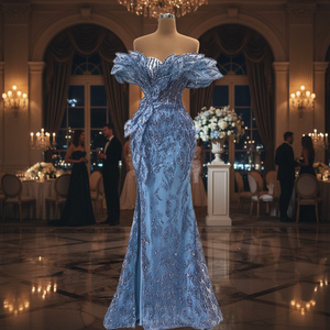 Vestido de Noche/Boda de Lujo 2025, Manga Corta, Silueta Sirena, Largo hasta el Suelo, Escote sin Tirantes, Cristales, Liso, con Sujetador Incorporado - Product Image 2