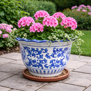 Maceta Moderna <span class=keywords><strong>de</strong></span> Cerámica Azul y Blanca, Florero Grande Esmaltado, Florero <span class=keywords><strong>de</strong></span> Porcelana Hecho a Mano con Orificio <span class=keywords><strong>de</strong></span> Drenaje para Decoración del Hogar - Product Image 5