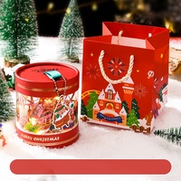 Lot de 50 boîtes circulaires en PVC Lingka pour emballage de cadeaux de Noël, ensemble de gâteaux aux pommes, avec poignée et étiquette de dessin animé