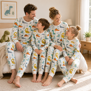 Custom 100% Cotton Family Pajamas Matching Set Printed Sleepwear Long Sleeve Loungewear Set For Family