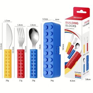 Cross-border <b>Building</b> <b>Block</b> Wheat Straw Eco-Friendly Simple Style Children's Knife Fork Spoon <b>Set</b> Assembled Western Portable - Product Image 6