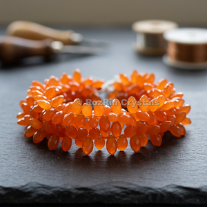 Collier de perles ovales facettées en cornaline, pierre orange polie, bijoux naturels sculptés faits à la main, tendance - Product Image 2