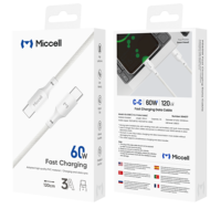 Cable de Carga Rápida Miccell PD de 60W, Tipo-C a Tipo-C, Material TPE/PVC, 1.2M de Longitud, para Teléfono, Cámara, Auriculares, Cobre Puro