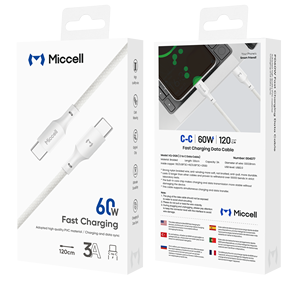 Cable de Carga Rápida Miccell PD de 60W, Tipo-<span class=keywords><strong>C</strong></span> a Tipo-<span class=keywords><strong>C</strong></span>, Material TPE/PVC, 1.2M de Longitud, para Teléfono, <span class=keywords><strong>C</strong></span>ámara, Auriculares, Cobre Puro - Product Image 2