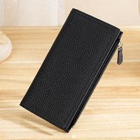 Dompet Wanita Kulit Asli Model Clutch Kapasitas Besar, Dompet Panjang Anti RFID dengan Resleting dan Tempat Kartu