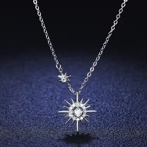 Mini Abstract Star Moon Pendant Fine Jewelry Women Girl Birthday Gift Silver S925 0.5 Carat Moissanite Pendant Necklace