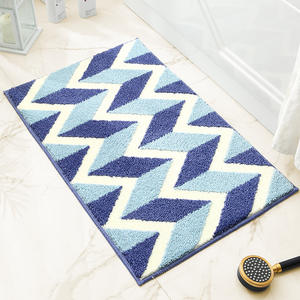 Tapis de bain rectangulaire à motif ondulé moderne, en fibre de polyester absorbante, bleu, noir, blanc, pour salle de bain, chambre à coucher, entrée - Product Image 4