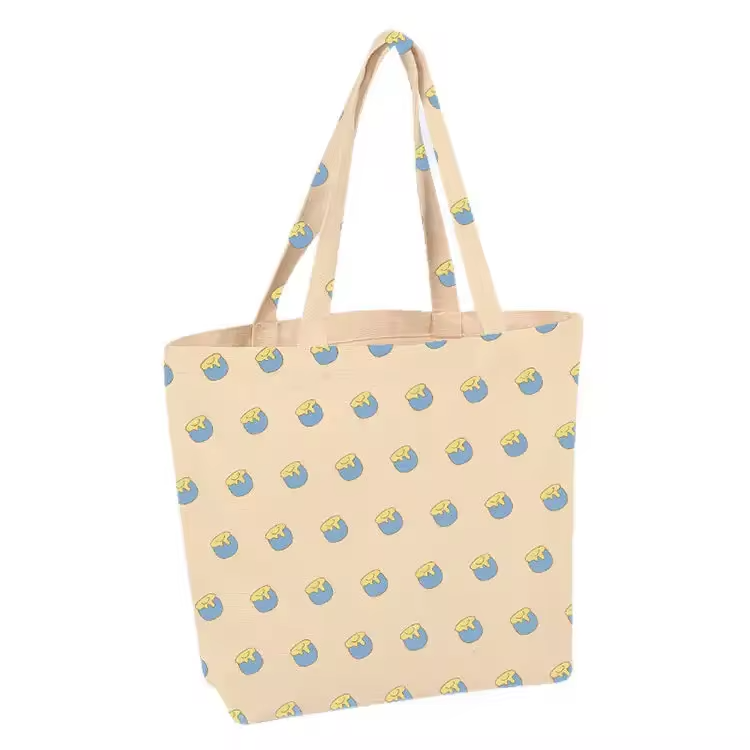 Customizable Organic Cotton Tote Bags Reusable Eco-friendly Canvas Shopping Bag with Cartoon Printed Pattern