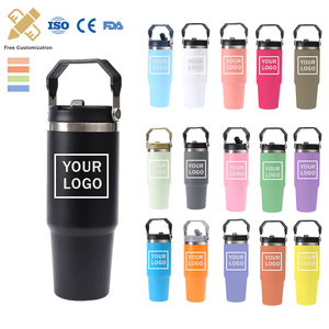 Venta al por Mayor de Vasos Térmicos de Café de Doble Pared de 20oz y 30oz para Viaje con Tapa, Popote y Asa para Bebidas Calientes y Frías - Product Image 1