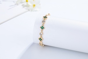 Pulsera Dorada <span class=keywords><strong>para</strong></span> Hombre, Conjunto al por Mayor, Oro Laminado de 18K, Bisutería, <span class=keywords><strong>Pulseras</strong></span> de Zirconia con Trébol de Cuatro Hojas <span class=keywords><strong>para</strong></span> <span class=keywords><strong>Adolescentes</strong></span> - Product Image 4