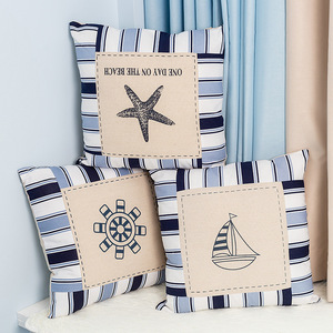 Cojines Decorativos Náuticos con Rayas Oceánicas, Cuadrados, de Algodón y Lino, con Relleno de Algodón PP, Lavables, Estilo Mediterráneo - Product Image 1