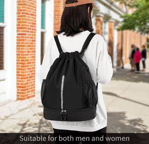Sport Gym Bag <b>Drawstring</b> <b>Backpack</b> Beach Bag for Men Women with Shoe Compartment and Reflective Strips - Product Image 4