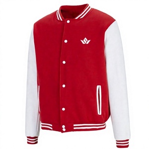 Blouson universitaire rouge pour homme en mélange de coton, boutonné, décontracté, pour l'automne, coupe classique, couleur unie, col montant, imperméable, séchage rapide - Product Image 4