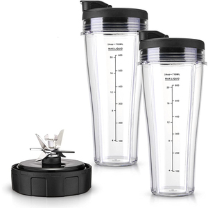 Pièces de rechange pour blender <span class=keywords><strong>Ninja</strong></span> SS101, kit de gobelets individuels fins de 24 oz avec couvercles à emporter et lame à 7 ailettes, compatible avec SS351 SS400 - Product Image 1