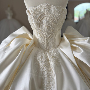 Vestido de Novia de Satén Color Marfil Wx373, Estilo Princesa, Sin Tirantes, con Apliques de Encaje y Cuentas, Cola Larga, Jancember - Product Image 3