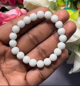 Best Quality White Quartz <b>Bracelet</b>: Round Gemstone Beads, Stretch <b>Bracelet</b> Unisex Classic Style Certified Anniversary Gift - Product Image 3