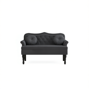 Panca in Velluto Grigio Scuro 100% Poliestere, Sgabello Imbottito Tradizionale per Soggiorno, Pouf - Product Image 1