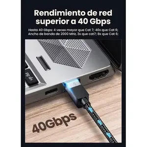 Câble Ethernet Cat8 avec connecteurs RJ-45 à angle droit, gaine en nylon tressé, conducteur en cuivre, bande passante de 2 GHz, longueur de 2 m, Ugree - Product Image 4