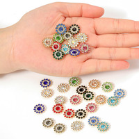 Strass en verre écologique sans nickel à coudre, à dos plat, 14 mm, motif fleur circulaire, fleur de prunier, nœud, tournesol à trois couches