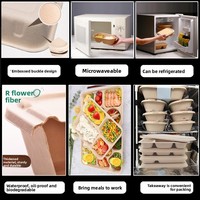 Boîtes à repas jetables biodégradables, compatibles micro-ondes, modernes, minimalistes, pour la restauration rapide, 3 à 6 compartiments, boîtes à emporter pour le déjeuner