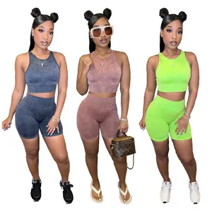 KY Acid Wash Woman Sexy Club Wear Two Piece Set Women Clothing Summer 2023