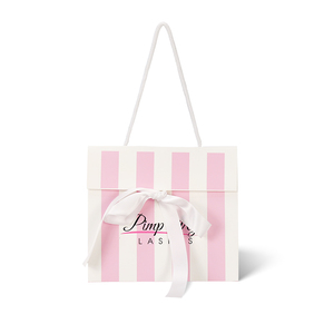 Tùy chỉnh cao cấp lông mi Màu Hồng Sọc Quà tặng Túi giấy với BOW TIE Ribbon xử lý mỹ phẩm Túi mua sắm - Product Image 4