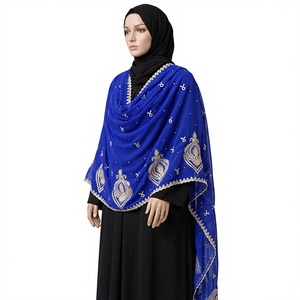 Wholesale Summer Long Chiffon <b>Shawl</b> Floral Embroidered Rhinestone Lightweight Breathable Soft Scarf OEM ODM Custom - Product Image 3