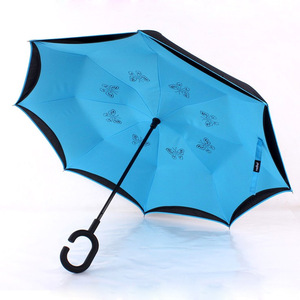 Vente en gros <span class=keywords><strong>parapluie</strong></span> coupe-vent double couche <span class=keywords><strong>inversé</strong></span> à l'envers <span class=keywords><strong>parapluie</strong></span> droit de type C pour voiture <span class=keywords><strong>parapluie</strong></span> <span class=keywords><strong>inversé</strong></span> couleur unie logo imprimé - Product Image 4