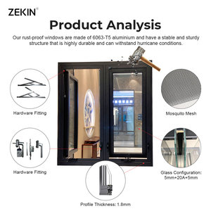 Zekin Rwanda Project Engineering Double Tempered Glass Sliding Aluminum <b>Window</b> Soundproof Heat Insulation Casement Other <b>Windows</b> - Product Image 6