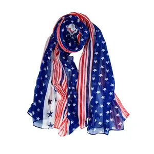 跨境条纹美国国旗围巾美国国旗印花围巾