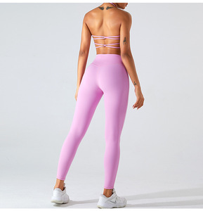 Wholesale Women Halter Neck Sports Bra Multi Thin Strappy Criss <b>Cross</b> Back Hollow Out Removable Pads Pilates Yoga Crop <b>Top</b> - Product Image 5