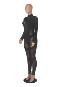 Gx0233 Spring Waterproof Eco-Friendly Solid Fashion Sexy <strong>Playsuits</strong> and Bodysuit See Through Women Long Sleeve <strong>Mesh</strong> Jumpsuits - Product Image 4