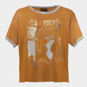 Camiseta Gráfica Boxy de Cuello Ancho Personalizada, Estilo <span class=keywords><strong>Vintage</strong></span> Lavado y Desgastado, con Rasgaduras, 220gsm, Efecto Descolorido por el Sol, Bicolor, con Ribetes, para Hombre - Product Image 1