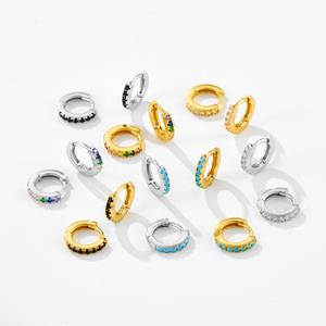 FUAMAY Orecchini in <span class=keywords><strong>Argento</strong></span> <span class=keywords><strong>925</strong></span> <span class=keywords><strong>e</strong></span> Turchese con Pietre Trasparenti CZ Zirconia, Orecchini a Cerchio da 7mm, Aretes Pendientes Plata - Product Image 1