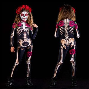 Costume d'Halloween pour enfants et adultes, squelette effrayant, combinaison de crâne, fête de carnaval, costume parent-enfant - Product Image 1