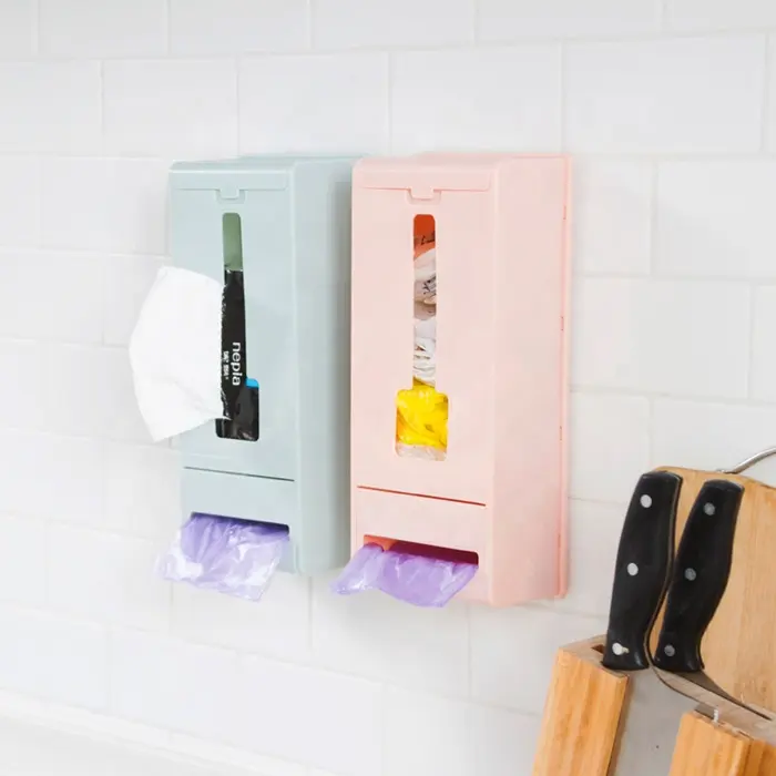Wall-mounted plastic extraction kitchen garbage bags holder trash bag storage box