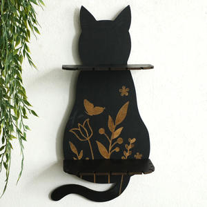 En bois chat noir cristal étagère <span class=keywords><strong>pendule</strong></span> et collier support sorcière étagère tenture murale décor à la maison chat amant cadeau - Product Image 3