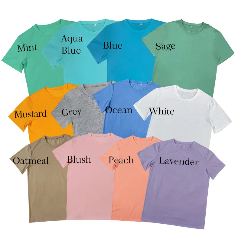 Camiseta de poliéster para sublimação infantil, camiseta colorida de cor lisa para impressão por sublimação primavera verão