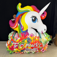 Panneau publicitaire gonflable tête de cheval de dessin animé pour fête foraine, mascotte géante cheval arc-en-ciel, accessoire mural gonflable