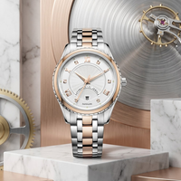 Montre à quartz de style professionnel, bracelet en acier inoxydable bicolore, accentuée de diamants, date, étanche, chiffres romains, luxe moderne