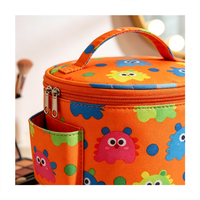 Sac cosmétique rond à poignée supérieure, imprimé monstre coloré, poches latérales, organiseur de maquillage pour les voyages et l'usage quotidien