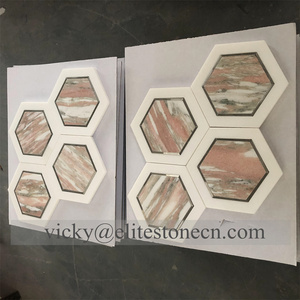 六角形ピンクレッド大理石モザイクタイル10mm厚パーケット装飾、インテリア壁装飾、ホテル、グラフィックデザイン用 - Product Image 5